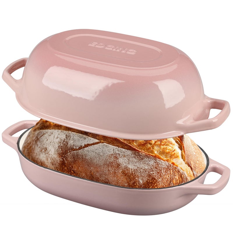 EDGING CASTING Enameled Cast Iron Oval Dutch Oven Pot with Lid, Dutch Oven for Sourdough Bread Baking, Oval Bread Pan, 7qt, Pink - Image 3