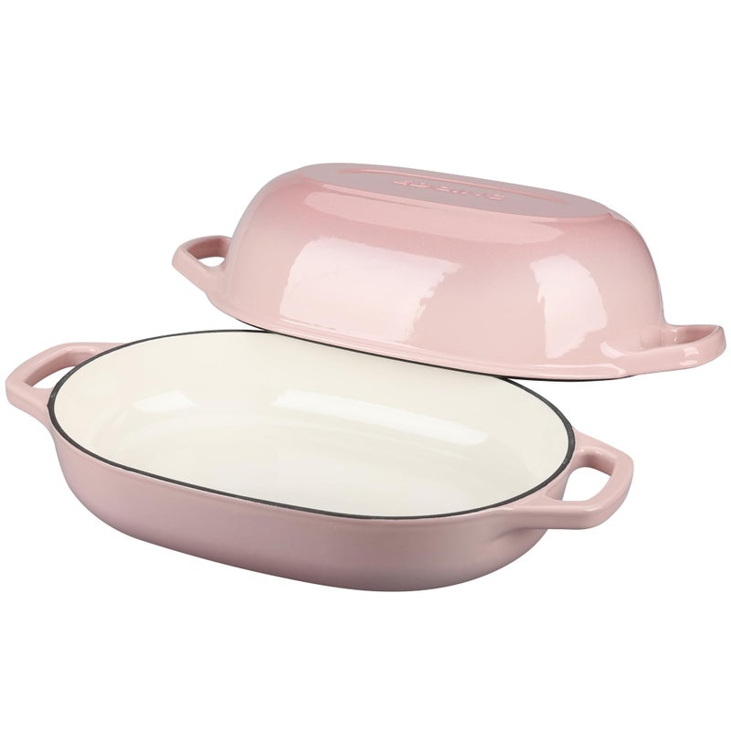 EDGING CASTING Enameled Cast Iron Oval Dutch Oven Pot with Lid, Dutch Oven for Sourdough Bread Baking, Oval Bread Pan, 7qt, Pink - Image 4