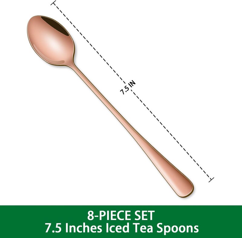 Dehov 7.5 Inches Long Handle Coffee Stirring Spoons,Set Of 8 Rose Gold Iced Tea Spoon,Copper Stainless Steel Ice Cream Spoons,Sundae Spoon - Image 2