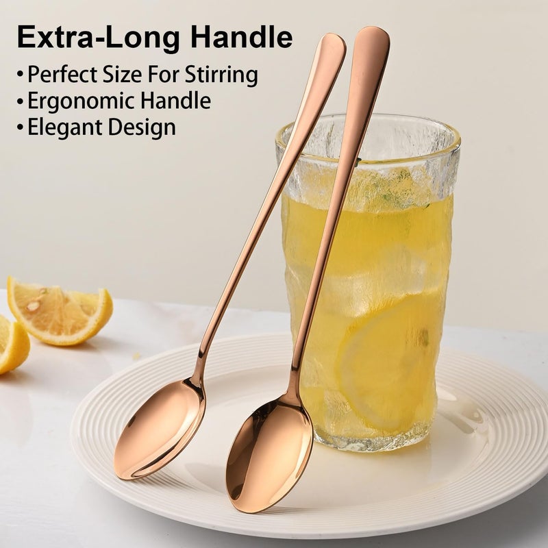 Dehov 7.5 Inches Long Handle Coffee Stirring Spoons,Set Of 8 Rose Gold Iced Tea Spoon,Copper Stainless Steel Ice Cream Spoons,Sundae Spoon - Image 4