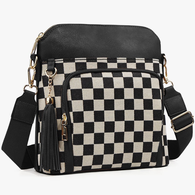 Women's Checker Pattern Colorblock Crossbody Bag - Image 1