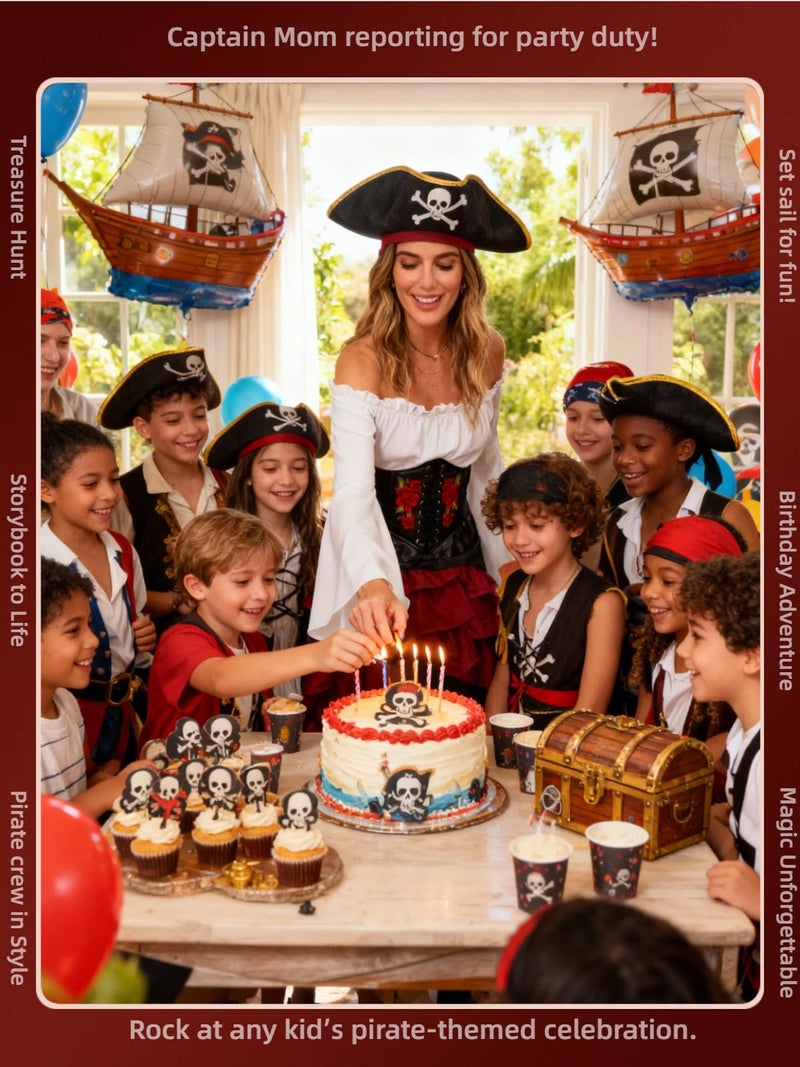 Verceco Pirate Costume Women Outfit with Renaissance Pirate Shirt Skirt Corset Waist Belt Womens Halloween Pirate Costumes (White+Red, M) - Image 5