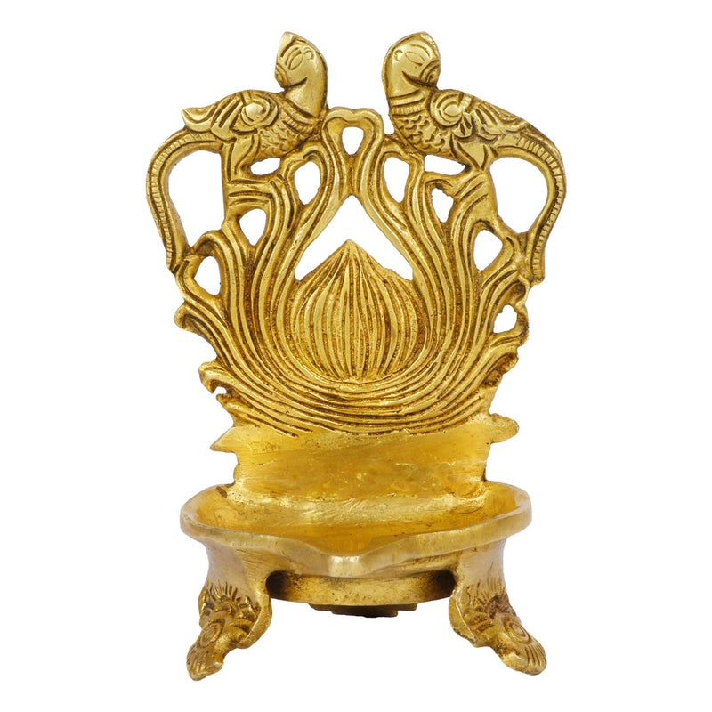 Artvarko Brass Double Peacock Table Diya Deepak for Home Mandir Temple Decorative LxBxH 4x4x6 Inches