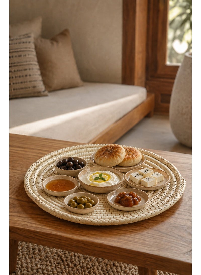 bilutih Heritage palm frond wicker plate, beige - Image 1