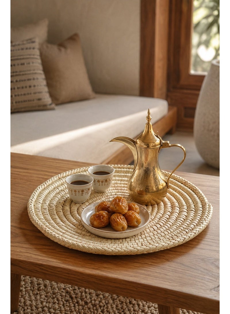 bilutih Heritage palm frond wicker plate, beige - Image 3