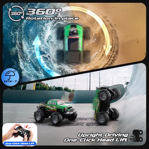 DEERC BG028 Amphibious RC Monster TruckBoat IPX7 Waterproof Remote Control Car WGesture Sensing Control 24GHz 4WD RC Car W 360RotationFlowing Light40mins Play RC Truck Toys for Kids Boys - Image 5