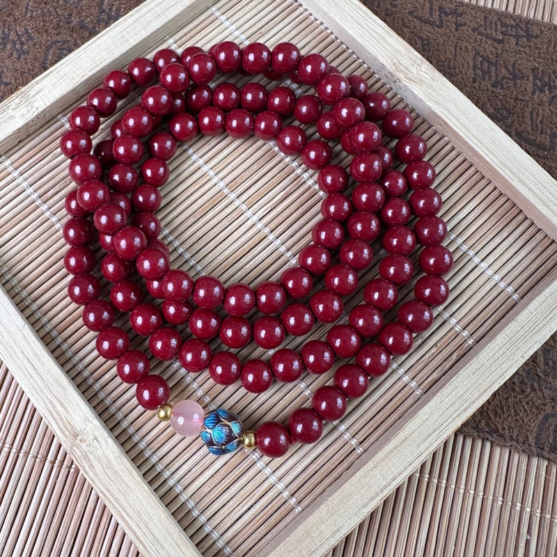 108 Bead Cinnabar Buddhist Prayer Beads Bracelet for Men and Women, Purple Gold Sand Necklace