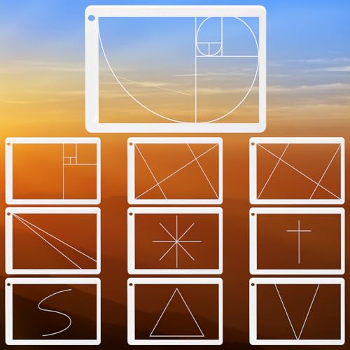 Tellegloww 10 Pcs Golden Ratio Composition Tool, Fibonacci Rule of Thirds Credit Card-Sized View Tool for Photography Painting Drawing Fits in Wallet or Camera Bag - Image 1