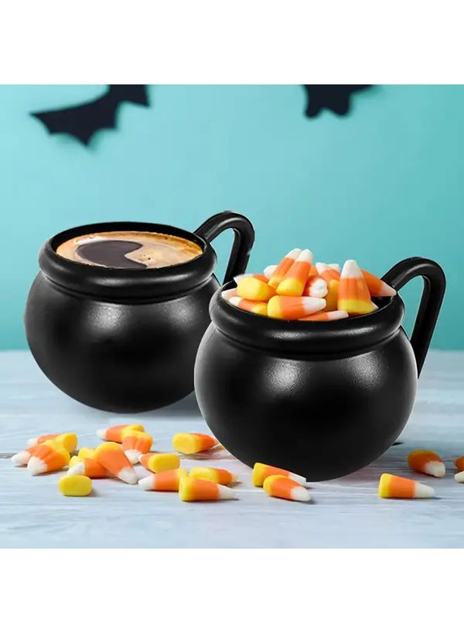 6 Pcs Black Plastic Halloween Decorative Serving Pots Suitable For Party Tableware Festive Holiday Supplies Spooky Design Ghost Witch Themed Bowls Lightweight Reusable Containers Home Decor Party Planning - Image 1