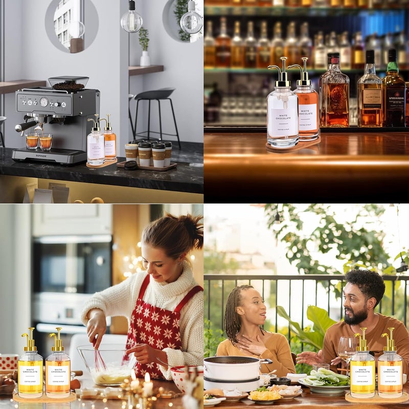 Techshare 2 Pack 16oz Glass Coffee Syrup Dispenser with Gold Pump, Elegant Coffee Bar Accessories with Labels, Reusable Syrup Bottles for Kitchen, Café & Home Decor - Image 5