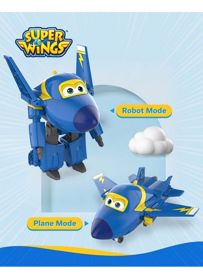 SUPER WINGS - ألعاب طائرات جيروم المتحولة مقاس 5 بوصات، مركبة آمنة ومتينة، طائرة إلى روبوت، ألعاب متحولة للأولاد والبنات بعمر 3 سنوات فما فوق، هدية عيد ميلاد للأطفال في سن ما قبل المدرسة، أزرق - Image 1
