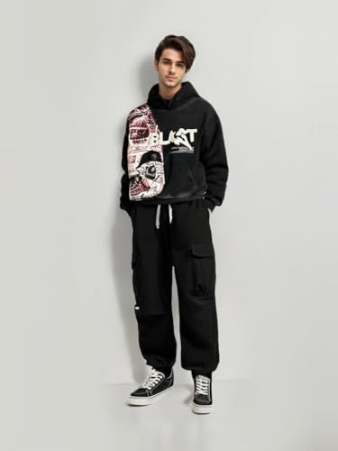 Obenie Retro Y2K Hoodie Gothic Casual Alphabet Blast Print Pattern Skull Fashion Hoodie Men Harajuku Men Clothing (black,S,Small) - Image 3