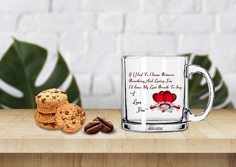 TONKWALAS Special Valentine's Day Printed Transparent Glass Coffee and Tea Mug Romantic Gift for Boyfriend, Girlfriend (325 ML) - Image 2