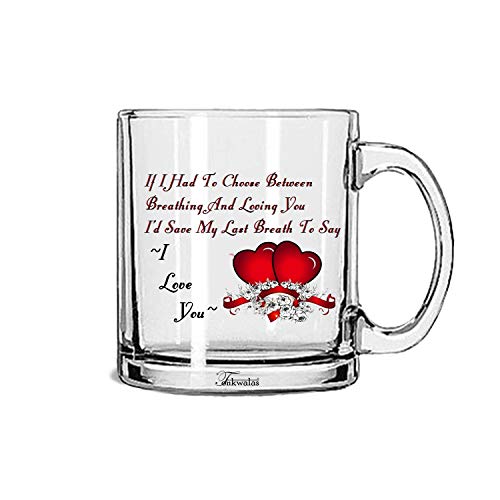 TONKWALAS Special Valentine's Day Printed Transparent Glass Coffee and Tea Mug Romantic Gift for Boyfriend, Girlfriend (325 ML) - Image 1