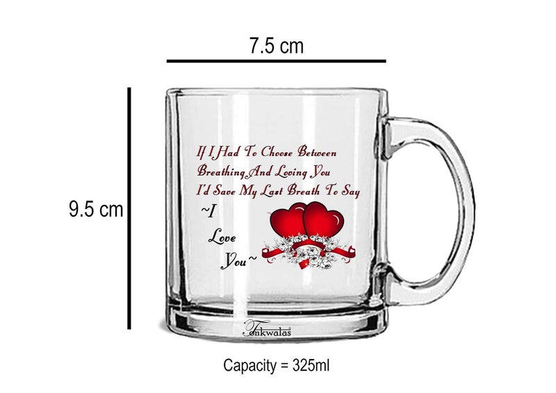 TONKWALAS Special Valentine's Day Printed Transparent Glass Coffee and Tea Mug Romantic Gift for Boyfriend, Girlfriend (325 ML) - Image 3