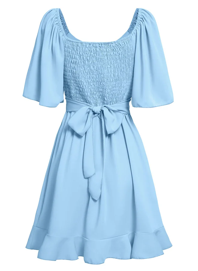 تايك تو Take Two Blue Solid Short Sleeve Layered Hem Mini Dress