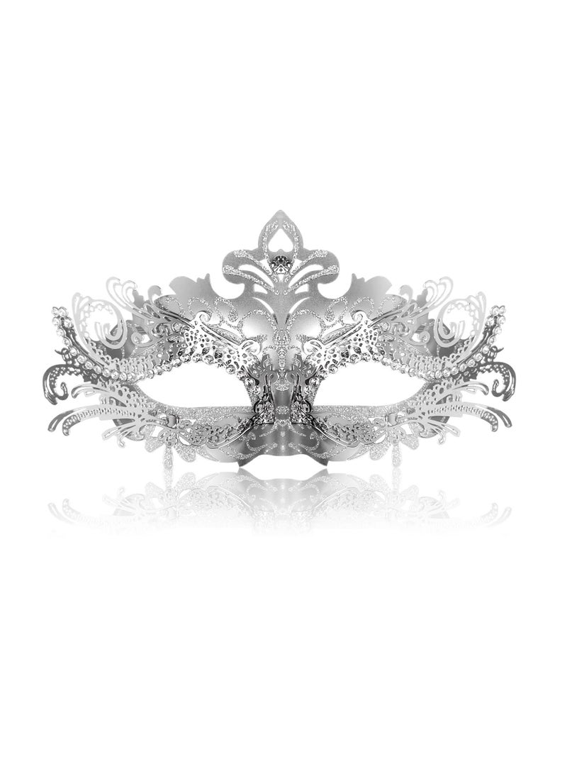Elegant Silver Venetian Masquerade Mask for Women Suitable for Costume Parties Balls and Proms - Image 1