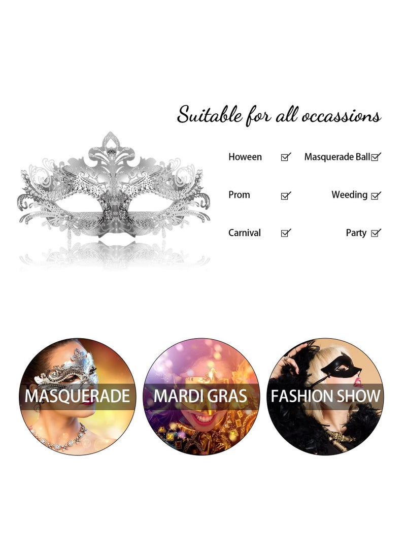 Elegant Silver Venetian Masquerade Mask for Women Suitable for Costume Parties Balls and Proms - Image 5