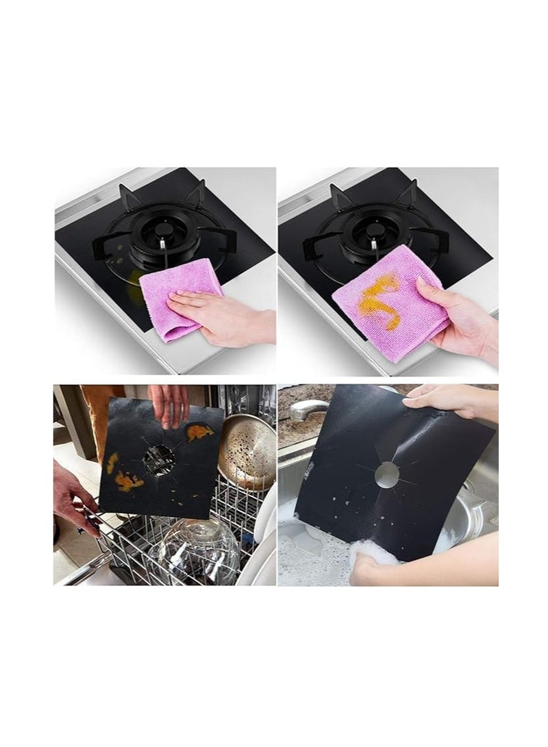 Set of Reusable 5 Durable Stove Burner Covers - Gas Range Protectors Countertop Accessories For Kitchen Reusable, Customizable, Non Stick, Hand Washable, Heat Resistant Stovetop Guard Black Color - Image 5