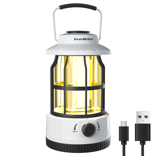EverBrite LED Camping Lantern, USB C Rechargeable with Stepless Dimming, Vintage Portable Camping Lights & Lanterns for Power Outages, Hurricane, Emergency, Fishing, Home and More - Image 1