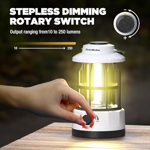 EverBrite LED Camping Lantern, USB C Rechargeable with Stepless Dimming, Vintage Portable Camping Lights & Lanterns for Power Outages, Hurricane, Emergency, Fishing, Home and More - Image 2