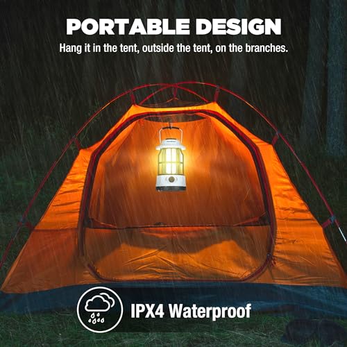EverBrite LED Camping Lantern, USB C Rechargeable with Stepless Dimming, Vintage Portable Camping Lights & Lanterns for Power Outages, Hurricane, Emergency, Fishing, Home and More - Image 4