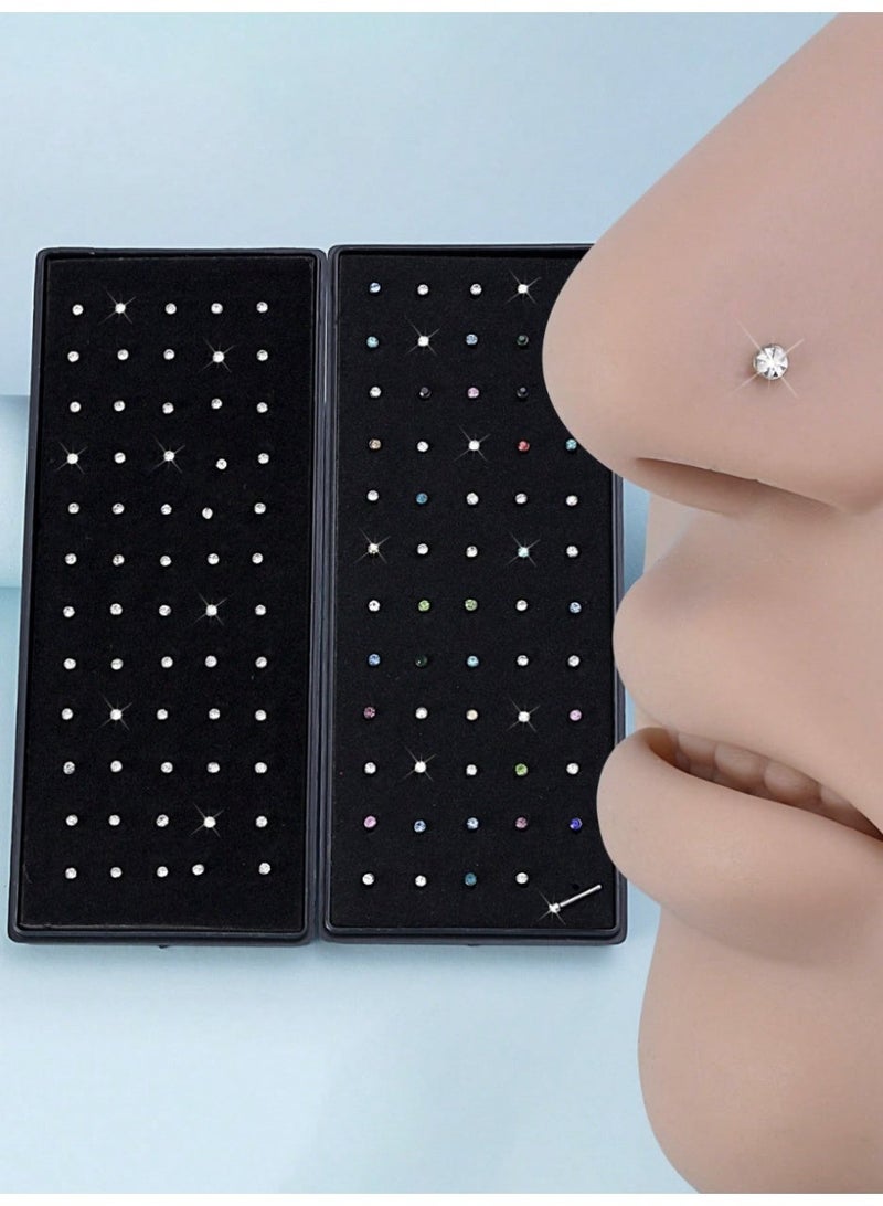 ڤيا مجموعة 60 قطعة حلق أنف بكريستال لامع – ستانلس ستيل مقاوم للصدأ - Image 3