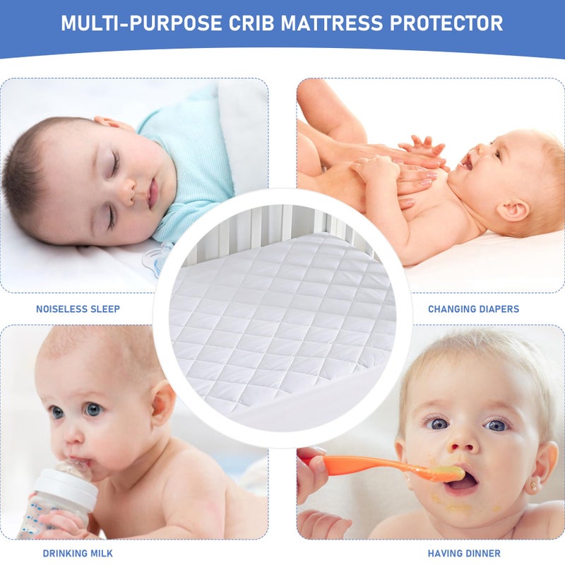 GRT 2 Pack Waterproof Crib Mattress Protector, Quilted Baby Mattress Cover Fitted Deep Pocket from 4" up to 9", Extra Soft Breathable & Noiseless Toddler Mattress Pad 52"x28", White - Image 5