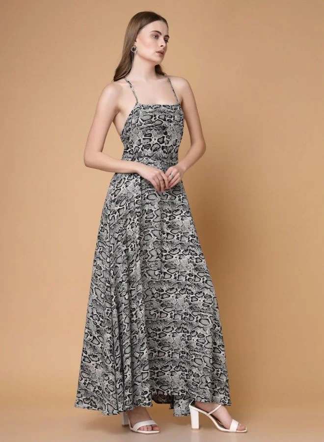 Freehand  Women Fit and Flared Animal Printed Square Neck Sleeveless Maxi Dress for Women | Best Price UAE