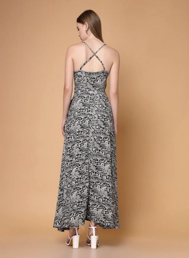 Freehand  Women Fit and Flared Animal Printed Square Neck Sleeveless Maxi Dress for Women | Best Price UAE