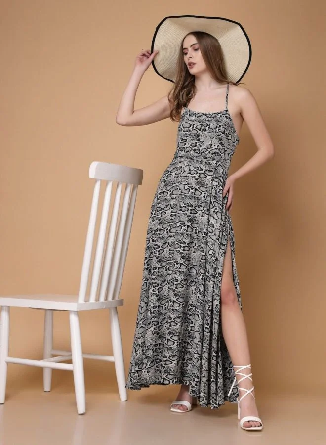 Freehand  Women Fit and Flared Animal Printed Square Neck Sleeveless Maxi Dress for Women | Best Price UAE