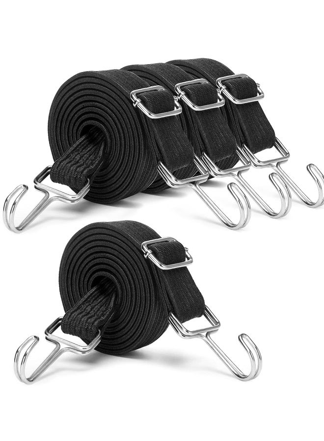 4 Pack Bungee Cords With Hooks Set Black Adjustable 80" Long Flat Heavy Duty Elasticity Straps with Length Adjustment Metal Buckle Luggage Elastic Rope for Moving Cargo - Image 1