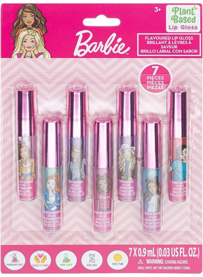 TOWNLEY GIRL Barbie 7 Pcs Kids Lip Gloss Set | Vegan Girls Makeup For Ages 3 - Image 1