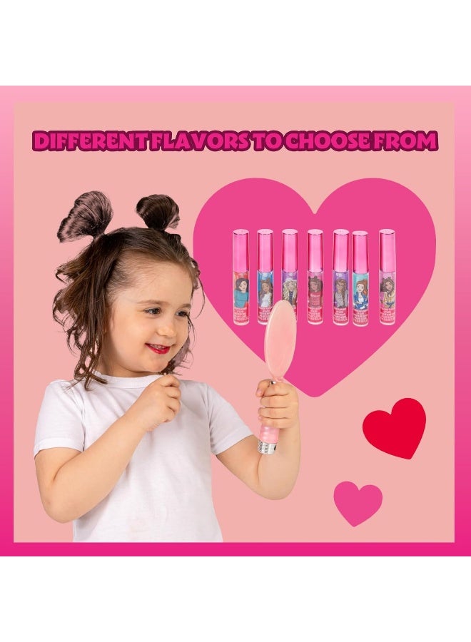 TOWNLEY GIRL Barbie 7 Pcs Kids Lip Gloss Set | Vegan Girls Makeup For Ages 3 - Image 4