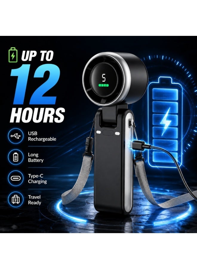 مروحة توربو محمولة يدوية 3 في 1 قابلة للطي وقابلة لإعادة الشحن عبر منفذ USB، مروحة تبريد بخمس سرعات، لون رمادي - Image 4