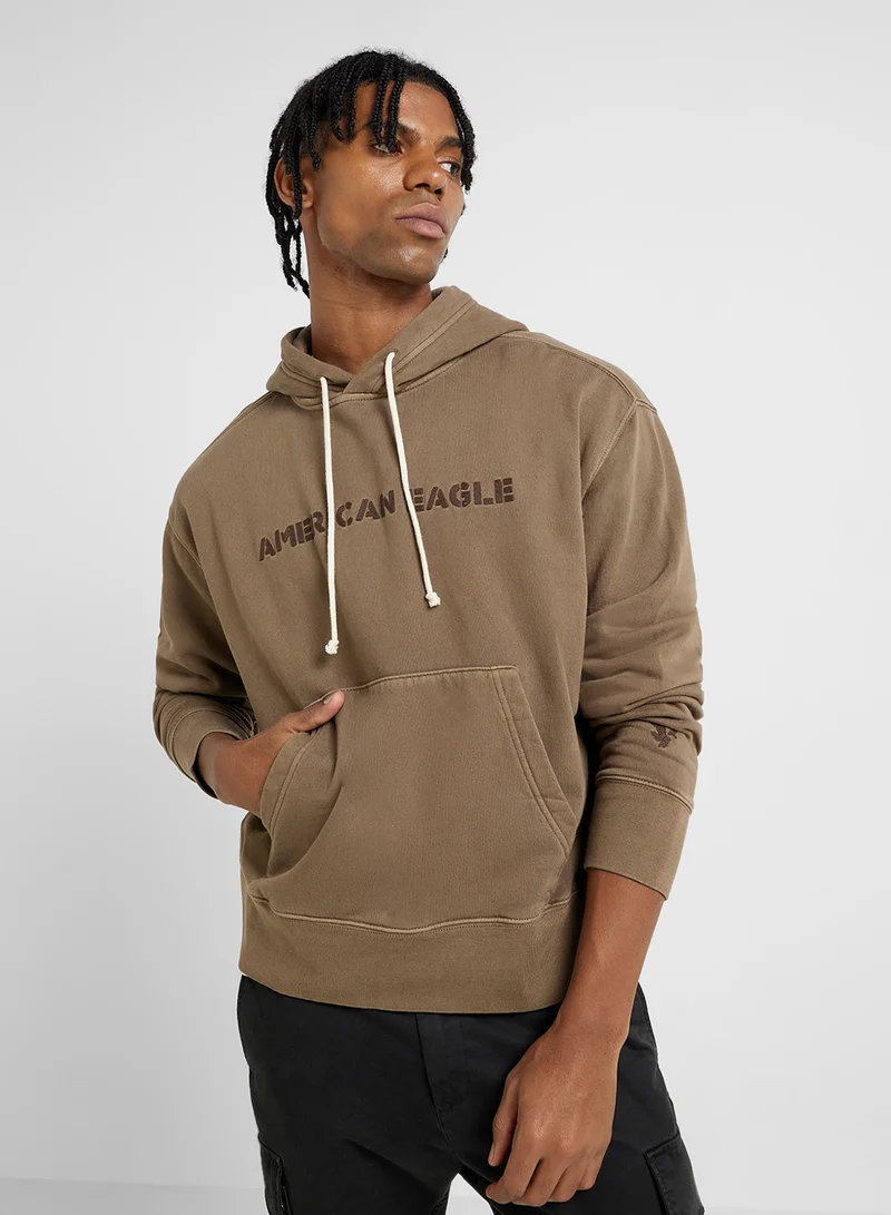 American Eagle Logo Graphic Drawstring Pullover Hoodie