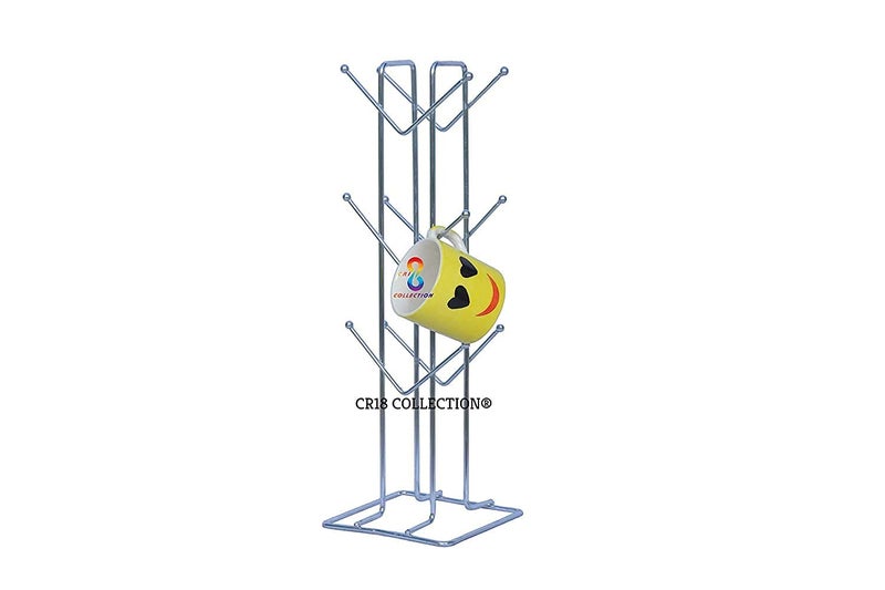 CR18 COLLECTION Stainless Steel Cup Stand & Coffee & Tea Mug Holder / 12 Hooks For Cups & Mugs (Color: Silver, 12 Cups Stand, Tabletop) - Image 2