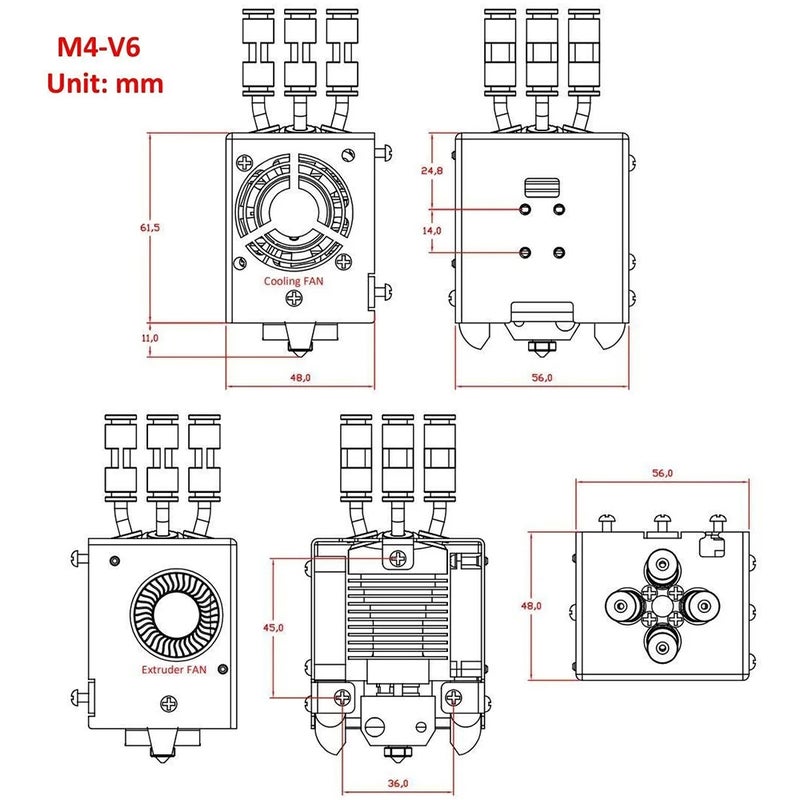 3D Printer Direct Drive Extruder Upgrade Kit 4-IN-1-OUT Mix Color Hotend Support 4 Colors Printhead with V6 Nozzle Suitable for 1.75mm Filament PLA/ PLA+/ PETG/ ABS/ Wood/ Carbon fibre/ PVA/ - Image 3