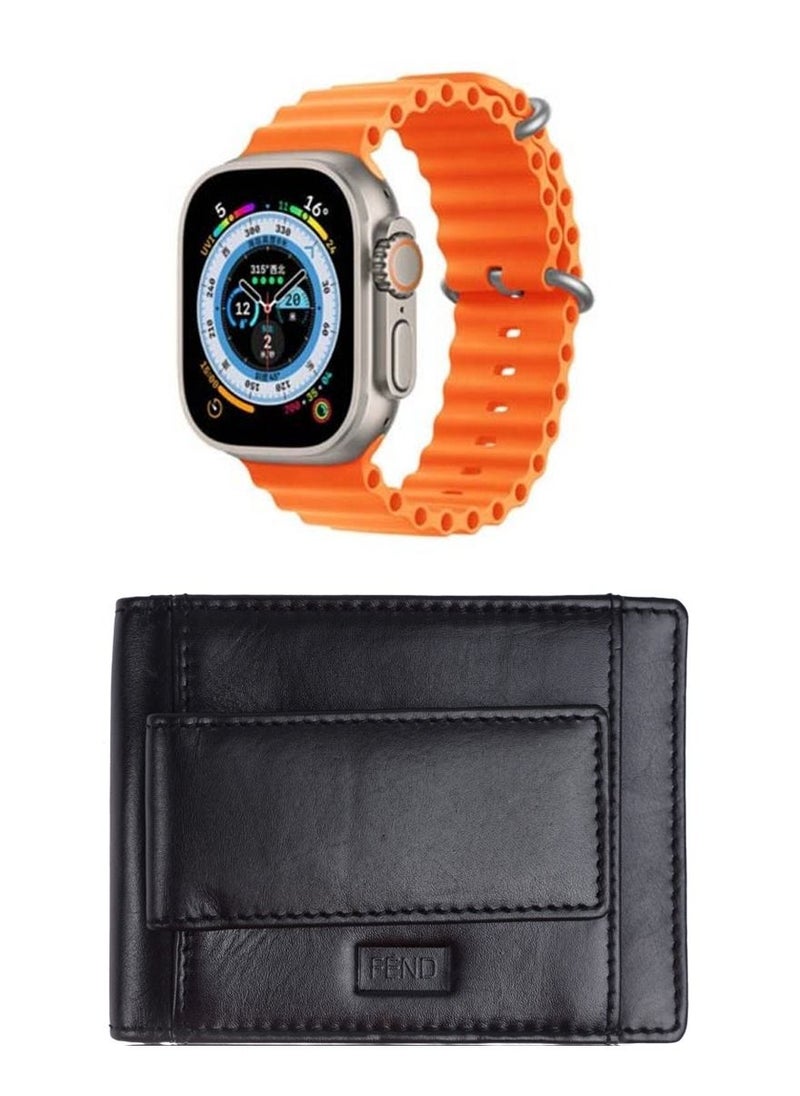 FEND - Fend Smart Watch Ultra With Two Set Strap and Genuine Leather Wallet Combo for Men's - Image 1