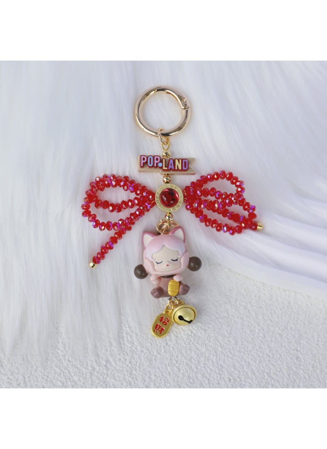 Generic - Bubble Mart Cute Cell Phone Chain Bag Pendant Keychain Luckier Cat Series Spdimoo Hand-painted Beads DIY-Specifications:Good Luck Labubu - Image 1