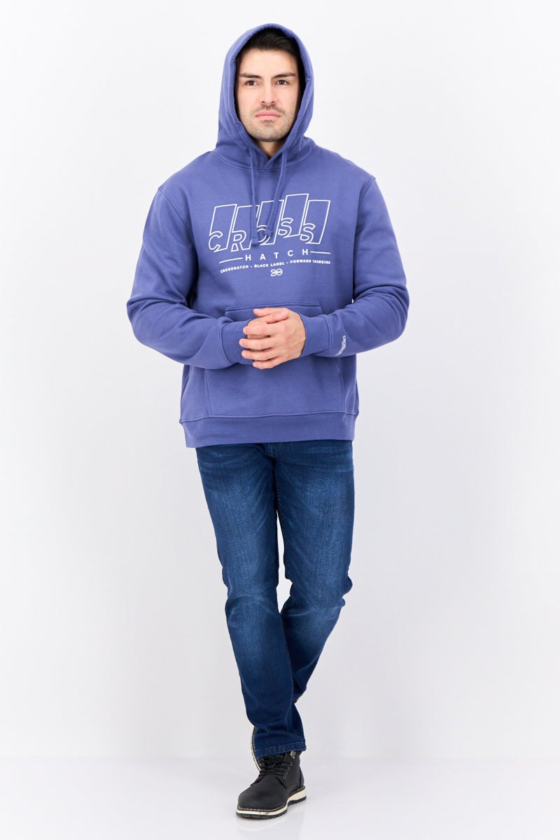CROSSHATCH Men Graphic Print Long Sleeves Hooded Sweatshirt, Slate Blue - Image 4