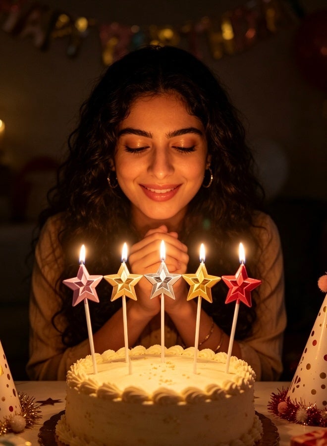 5 Pack Star Shaped Birthday Candles Creative 3D Candle Romantic Cake Decoration Supplies Multicolor Cake Topper Candles for Birthday Party Wedding - Image 3