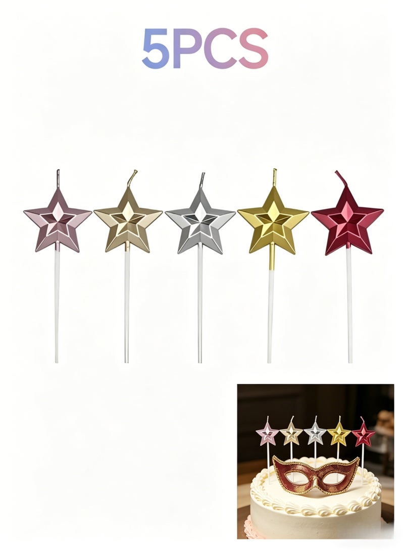 5 Pack Star Shaped Birthday Candles Creative 3D Candle Romantic Cake Decoration Supplies Multicolor Cake Topper Candles for Birthday Party Wedding - Image 1