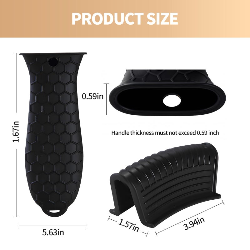 Creztail Cast Iron Skillet Handle Covers - 3 Pack Non-Slip Pot Handle Covers Potholder, Heat Resistant Silicone Pan Handle Sleeve for Cast Iron Skillet Metal Pan (Black) - Image 2