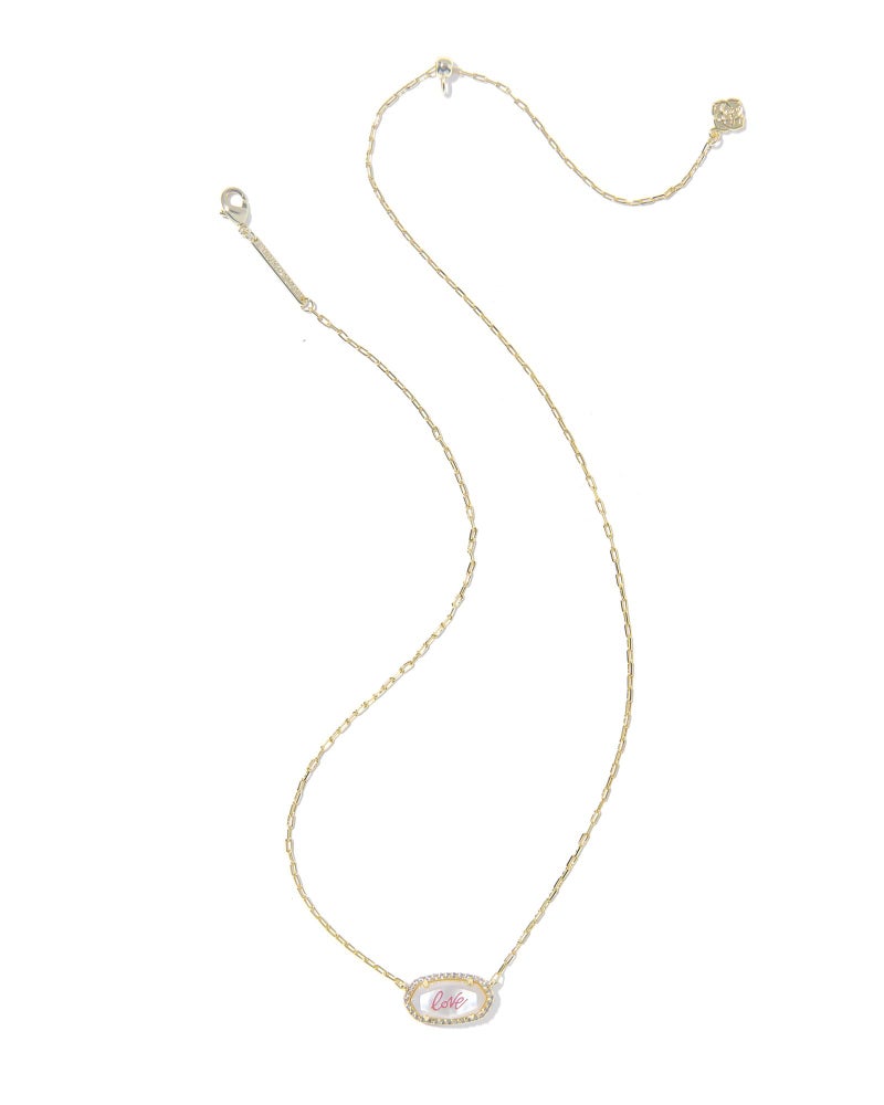 Kendra Scott Elisa Pave Frame Short Pendant Necklace, Ivory Mother Of Pearl Love Script, 14k Gold-Plated Brass, Fashion Jewelry for Women - Image 2