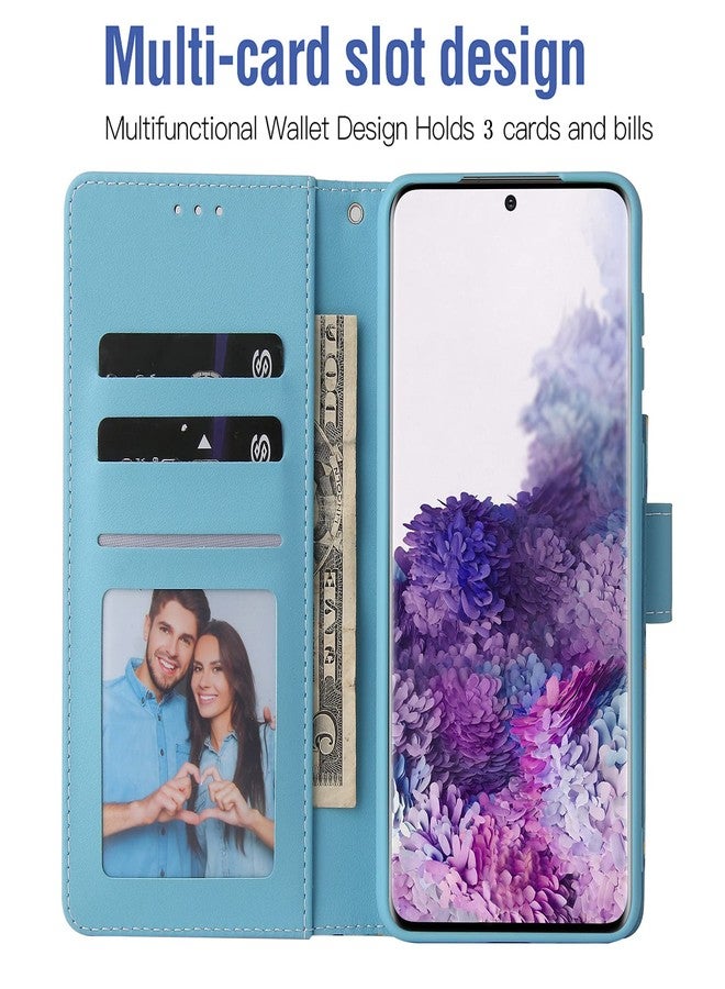 أسو ويش جراب محفظة متوافق مع سامسونج جالاكسي S22 5G من أسويش، مع واقي شاشة من الزجاج المقوى، وحامل بطاقات قابل للطي من الجلد، وحامل مدمج، وغطاء هاتف مزود بمسند، مناسب للرجال والنساء، باللون الأزرق. - Image 3
