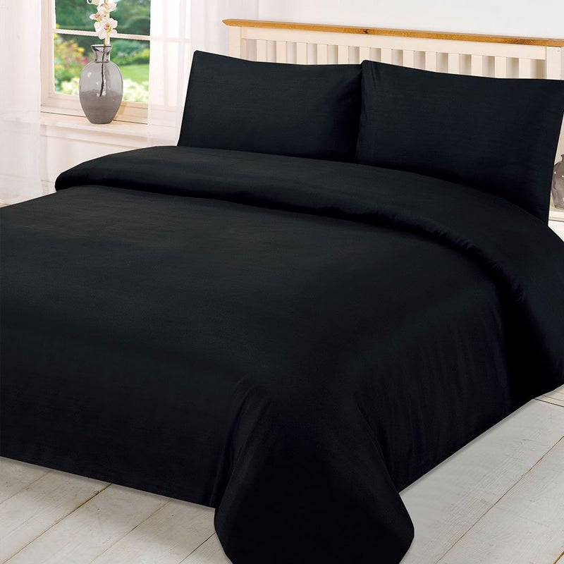 Brentfords Double Duvet Cover Sets  Plain Dyed Quilt Bedding with Pillowcases  Soft  Breathable Microfibre Bed Set  Black