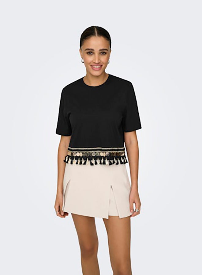 ONLY Womens Filippa Life Shortsleeve Tassel Top Juniors - Image 3