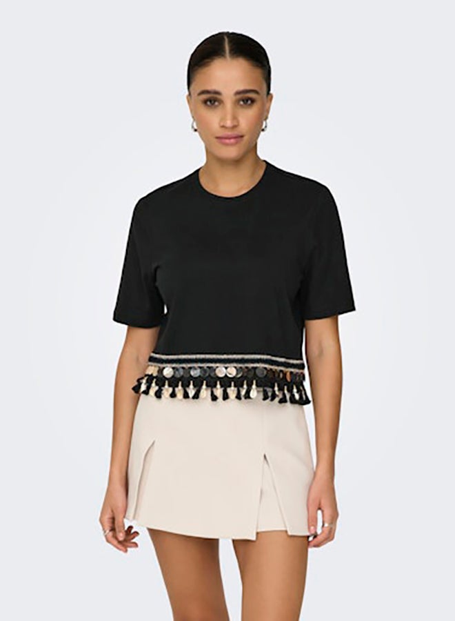 ONLY Womens Filippa Life Shortsleeve Tassel Top Juniors - Image 2