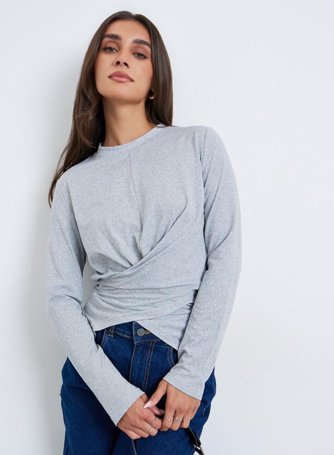 Styli Women Grey Long Sleeve Wrap Top - Image 1